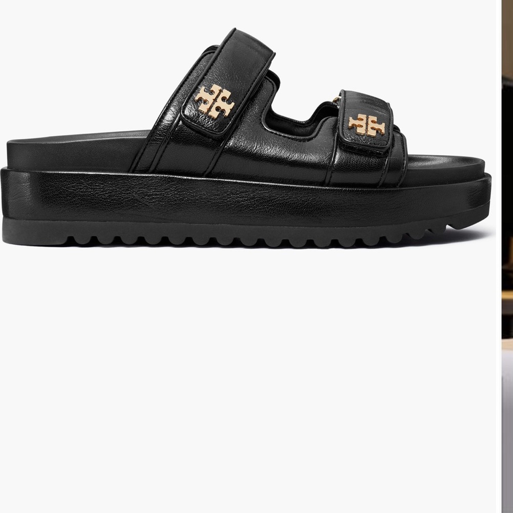 Tory Burch Kira Sport Slide Black and Gold Slide Sandals